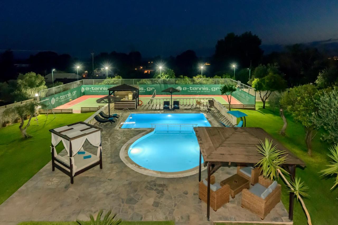 Villa Maxim With Private Pool & Tennis Court Halikounas Bagian luar foto